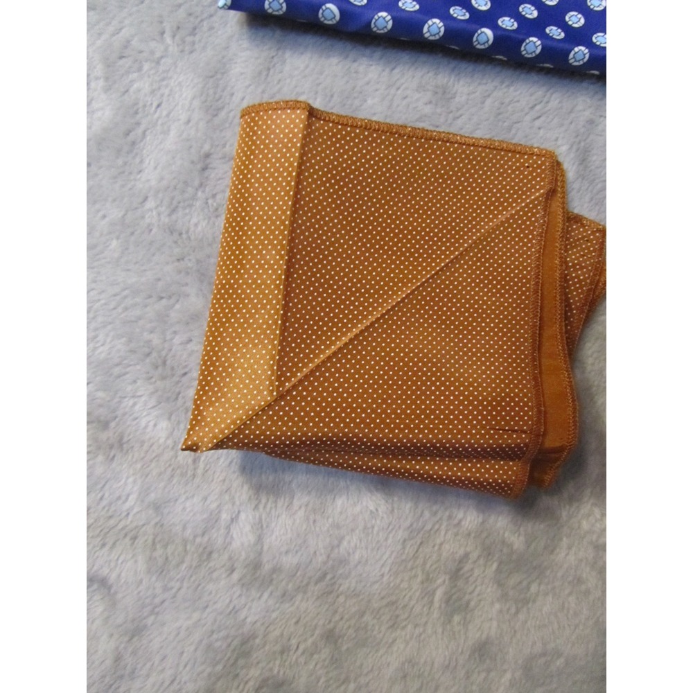 Mens Pocket Square Lot 4pc Blue Medallion Gold Dot Geometric Tropical Pattern - Picture 4 of 6